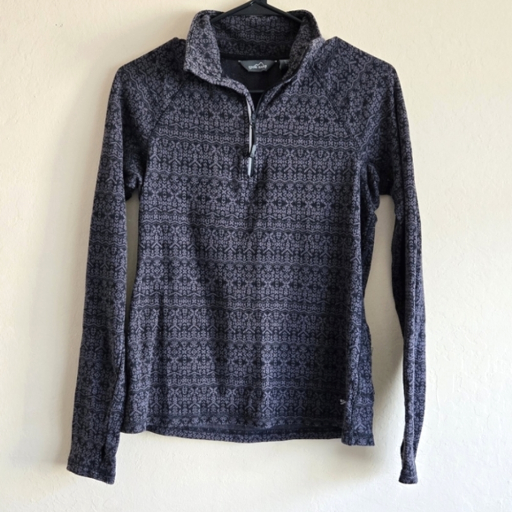 Eddie Bauer quarter zip Gray Printed Pullover athleisure sweater Size Large